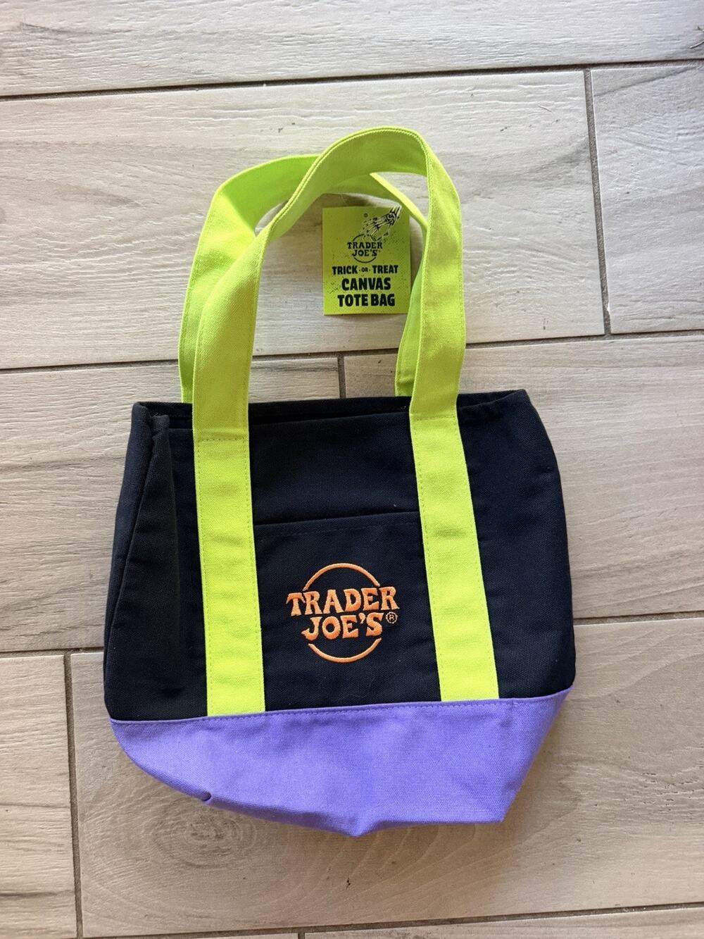 New Trader Joe's Mini Canvas Tote Black Green Purple Shopping Lunch Travel